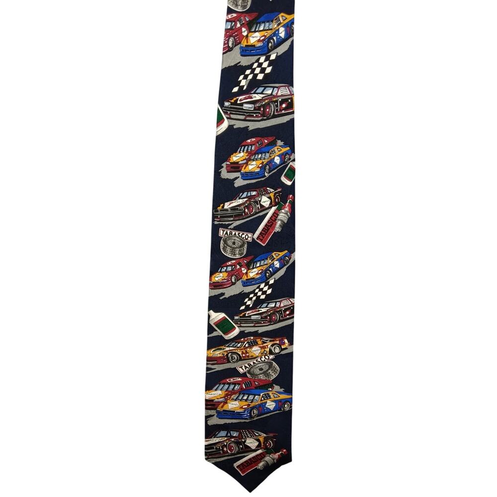 Tabasco Navy Silk Tie with Multicolor Racing Nascar Motif
